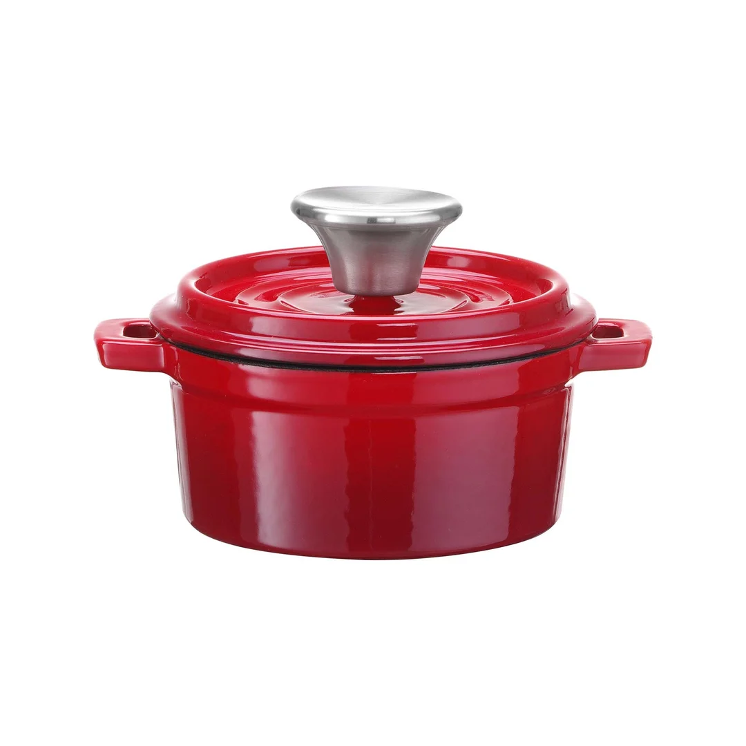 Garnek żeliwny emaliowany - jednoporcjowy / przystawkowy, czerwony, 500ml, 120mm