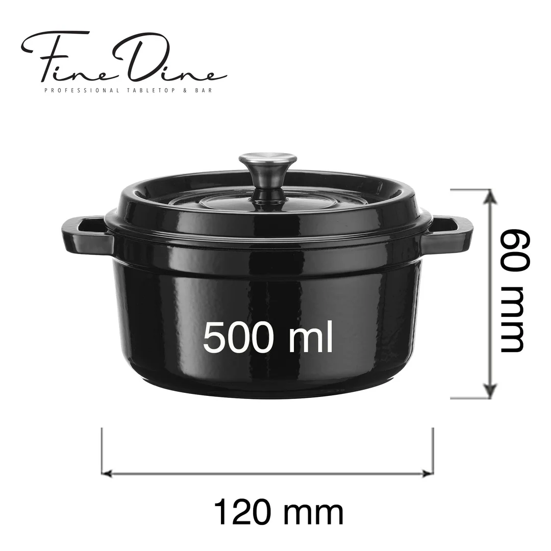 Garnek żeliwny emaliowany - jednoporcjowy / przystawkowy, czarny, 500ml, 120mm — zdjęcie 4