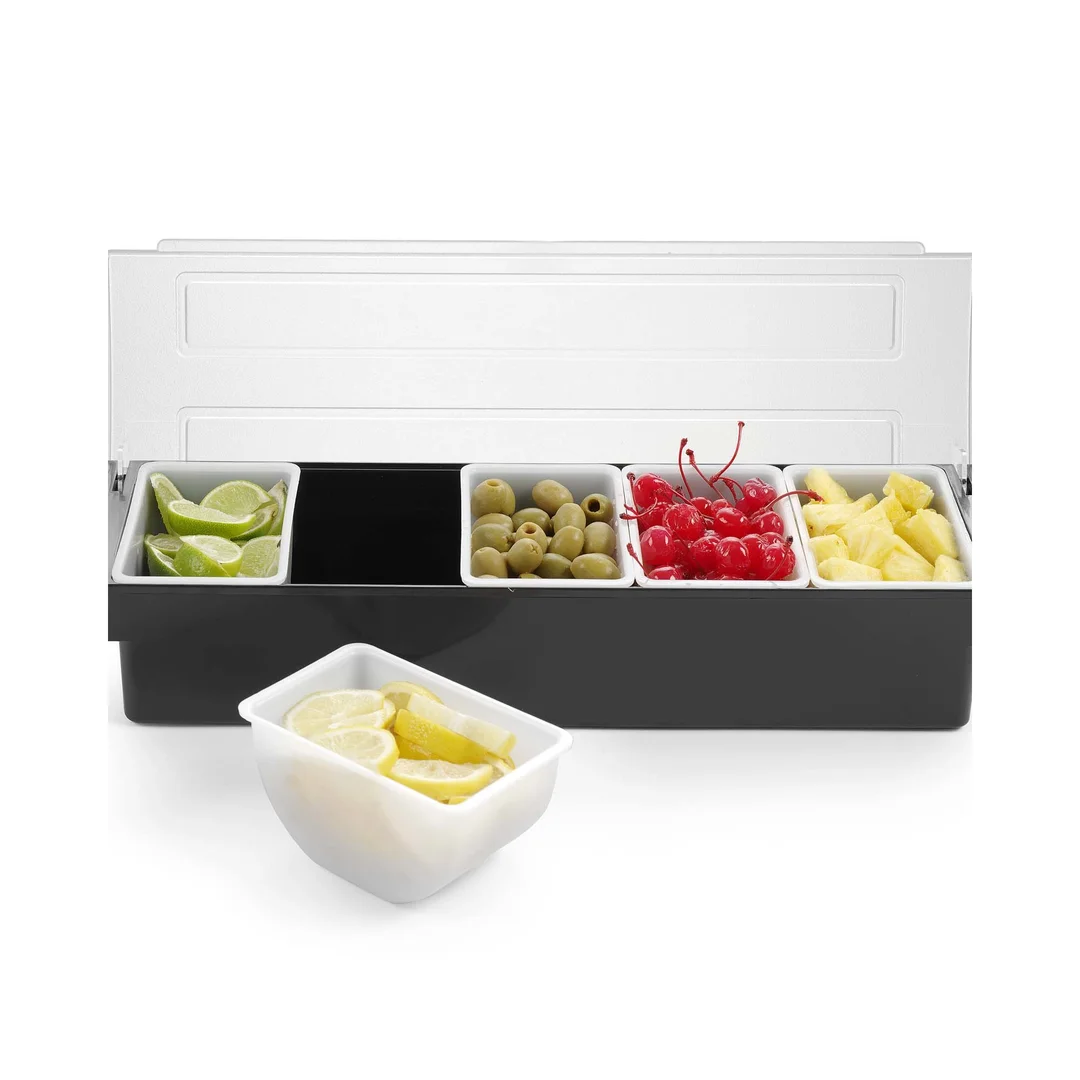 Pojemnik barmański na dodatki do drinków - 5 wkładów, Bar up, czarny, 480x150x(H)100mm — zdjęcie 5