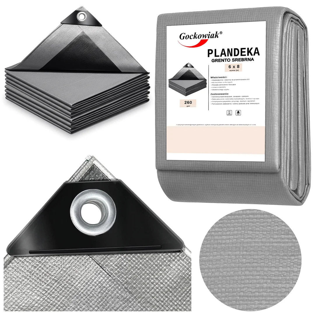 Plandeka 6x8m srebrna GRENTO 260GSM