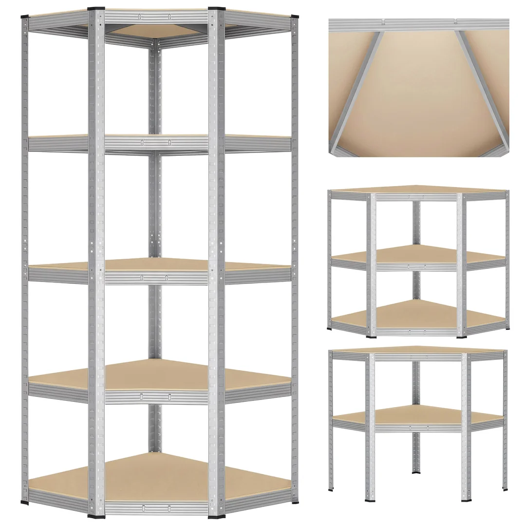 Regał magazynowy narożny 5 poziomów 875 kg 180 x 70 x 40 cm