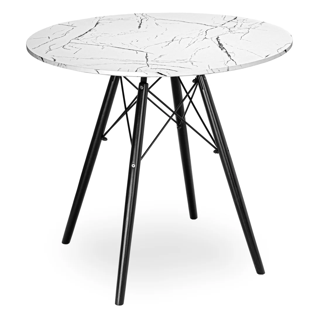 Stolik okrągły PARIS BLACK DTW 80 cm marmur biały