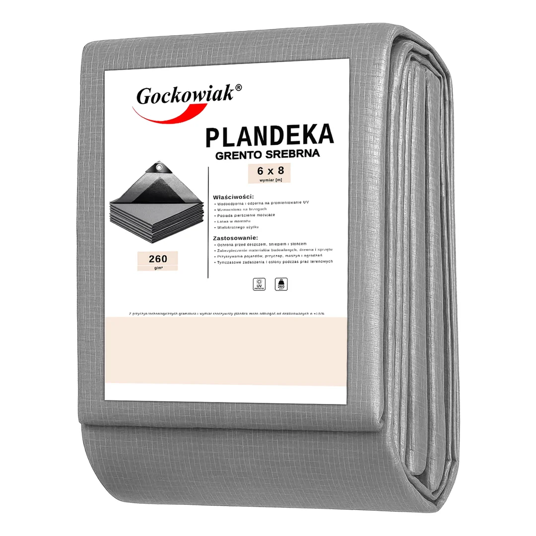 Plandeka 6x8m srebrna GRENTO 260GSM — zdjęcie 3