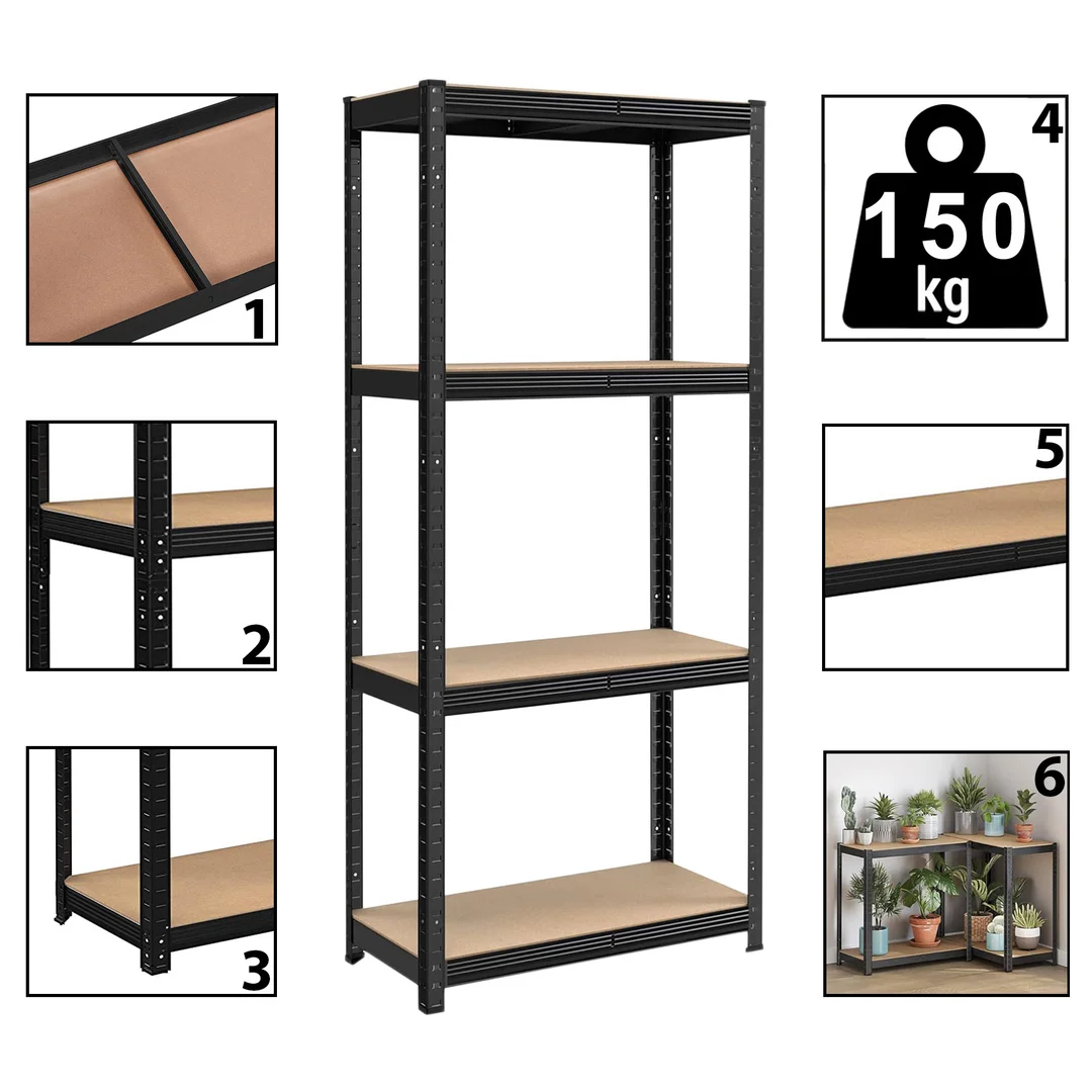 Regał magazynowy 4 poziomy 174x80x40 150 kg czarny — zdjęcie 9