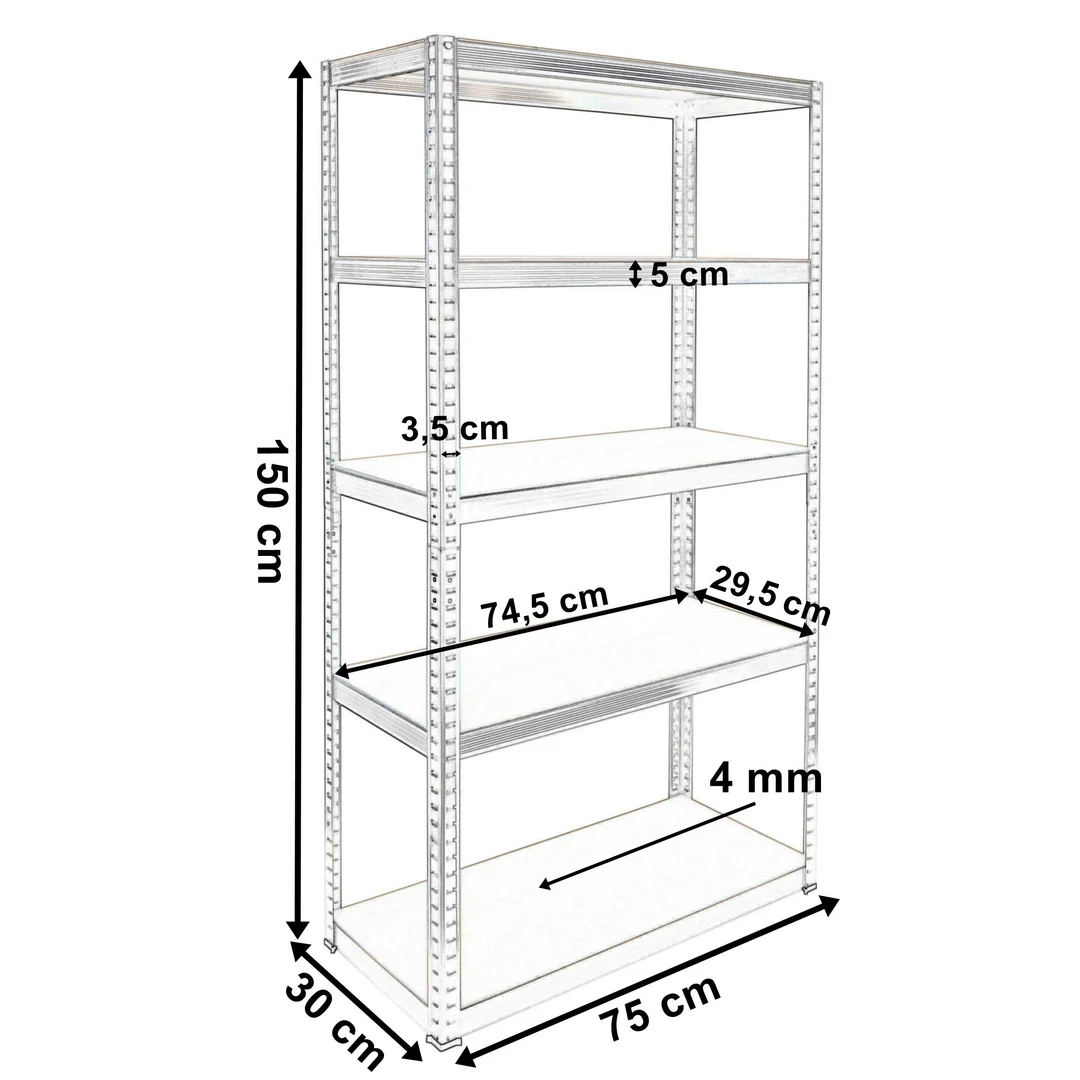 Regał magazynowy 5 poziomów 625 kg 150 x 75 x 30 cm — zdjęcie 2