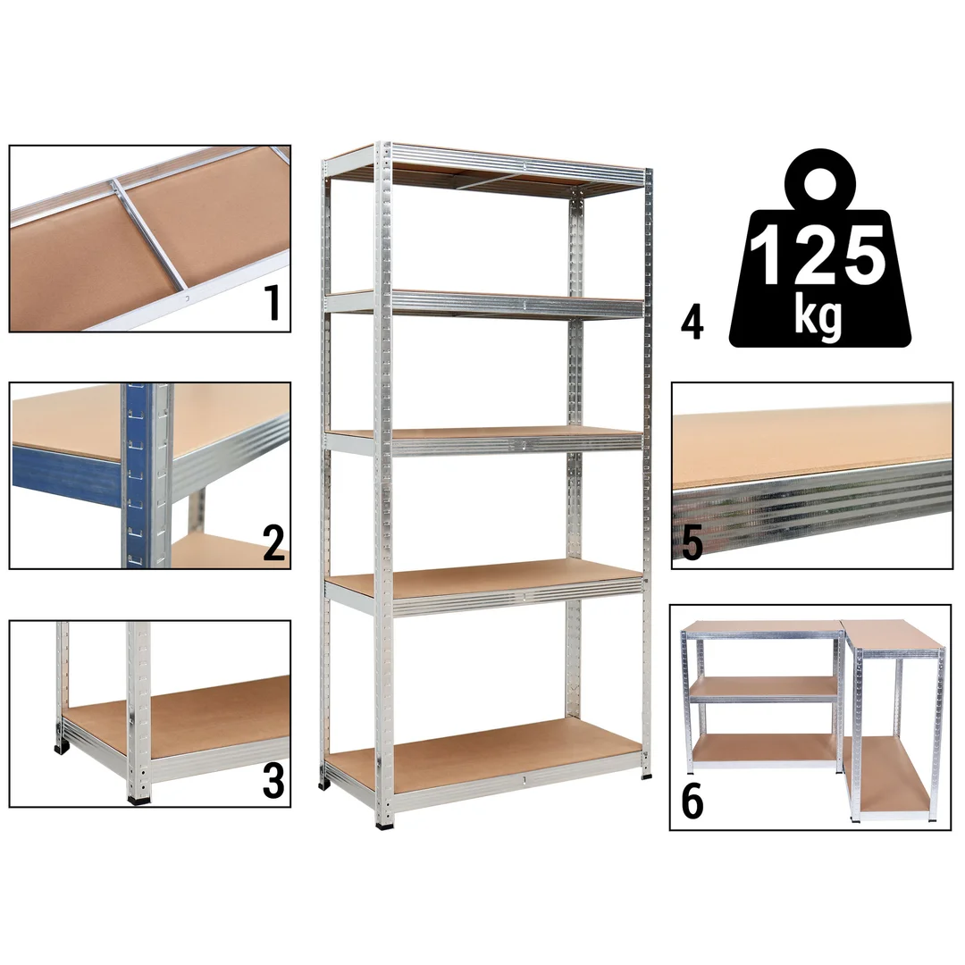 Regał magazynowy 5 poziomów 625 kg 150 x 75 x 30 cm — zdjęcie 3