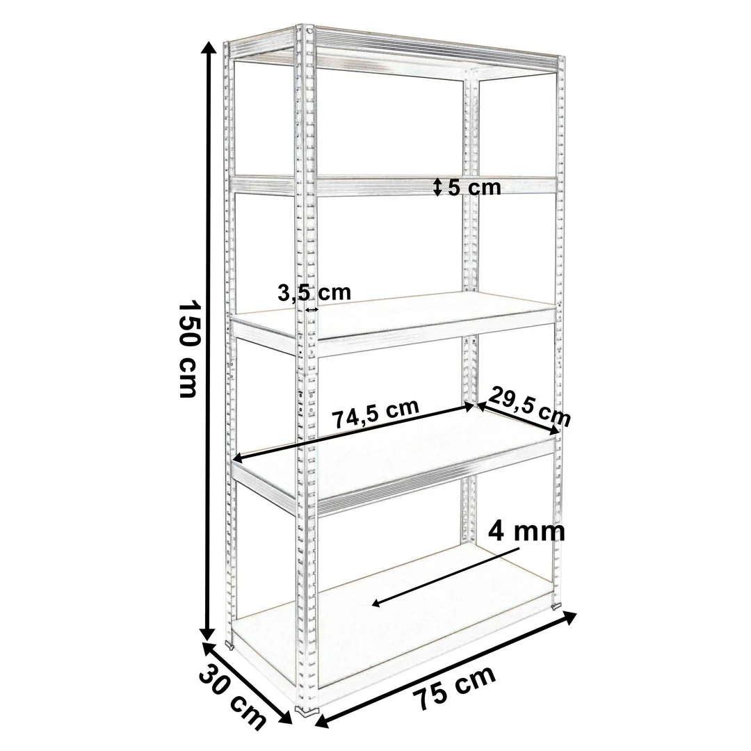 Regał magazynowy 5 poziomów czarny 625kg 150x75x30 cm — zdjęcie 2