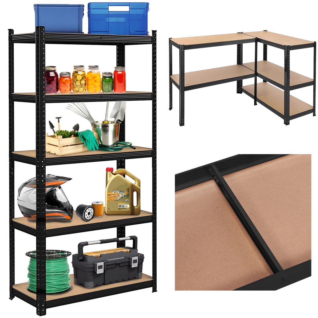 Regał magazynowy 5 poziomów czarny 625kg 150x75x30 cm — zdjęcie 3