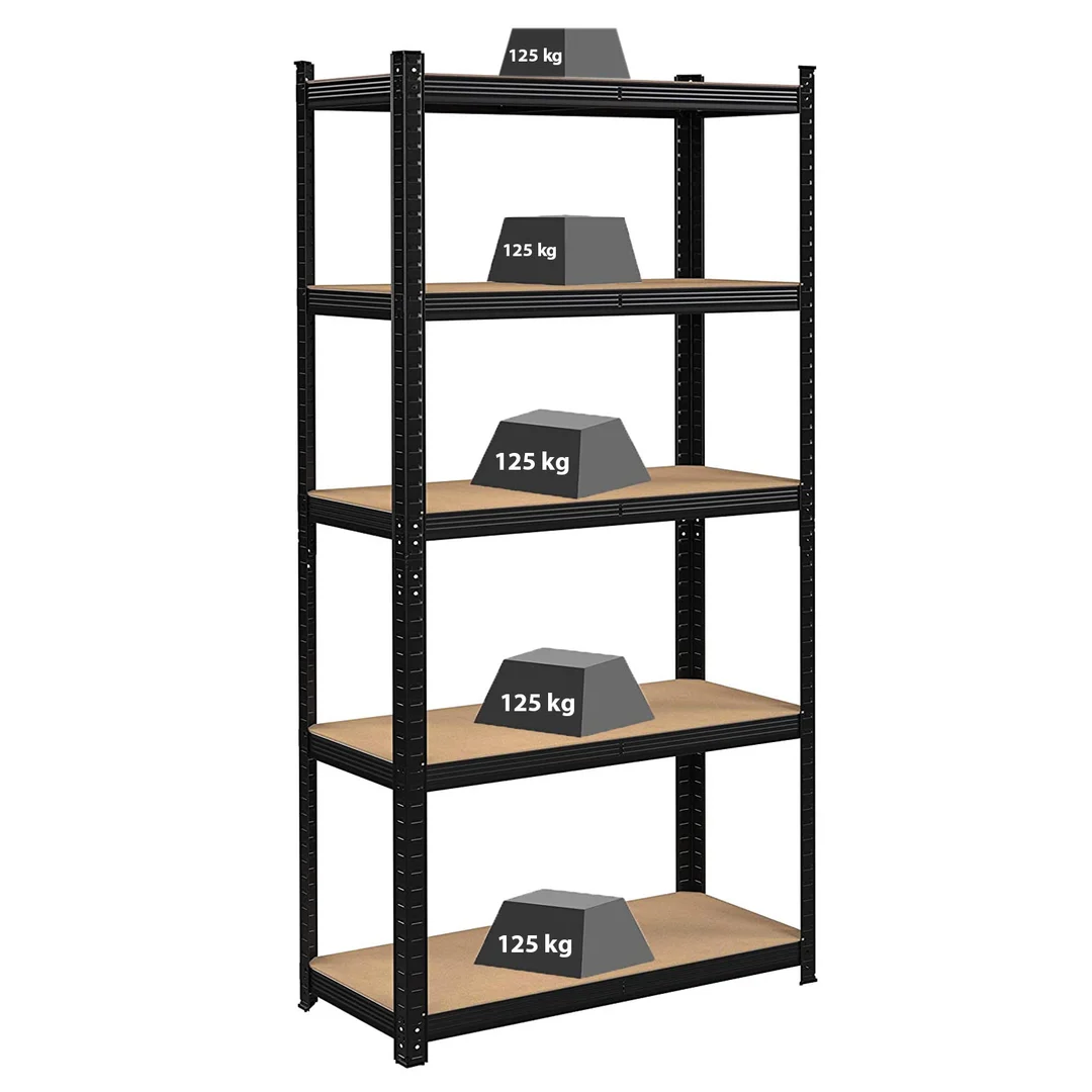 Regał magazynowy 5 poziomów czarny 625kg 150x75x30 cm — zdjęcie 5