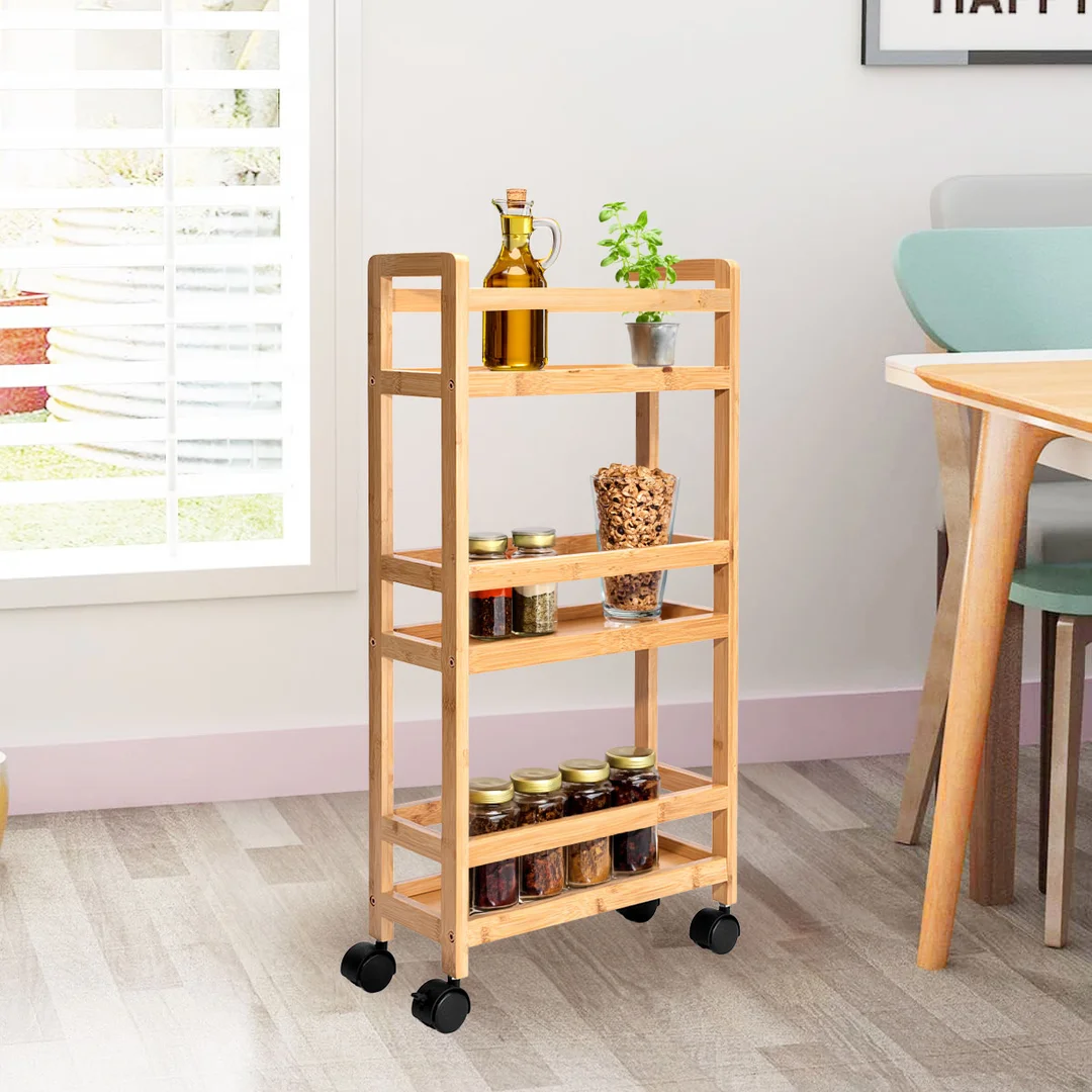 Regał na kółkach bambusowy INAKI 3 poziomy natural — zdjęcie 2