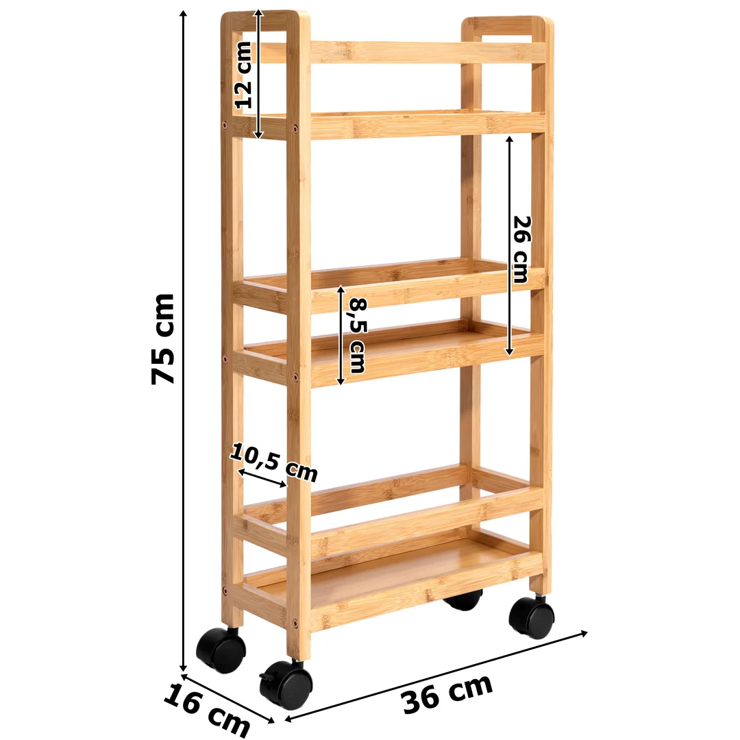Regał na kółkach bambusowy INAKI 3 poziomy natural — zdjęcie 3