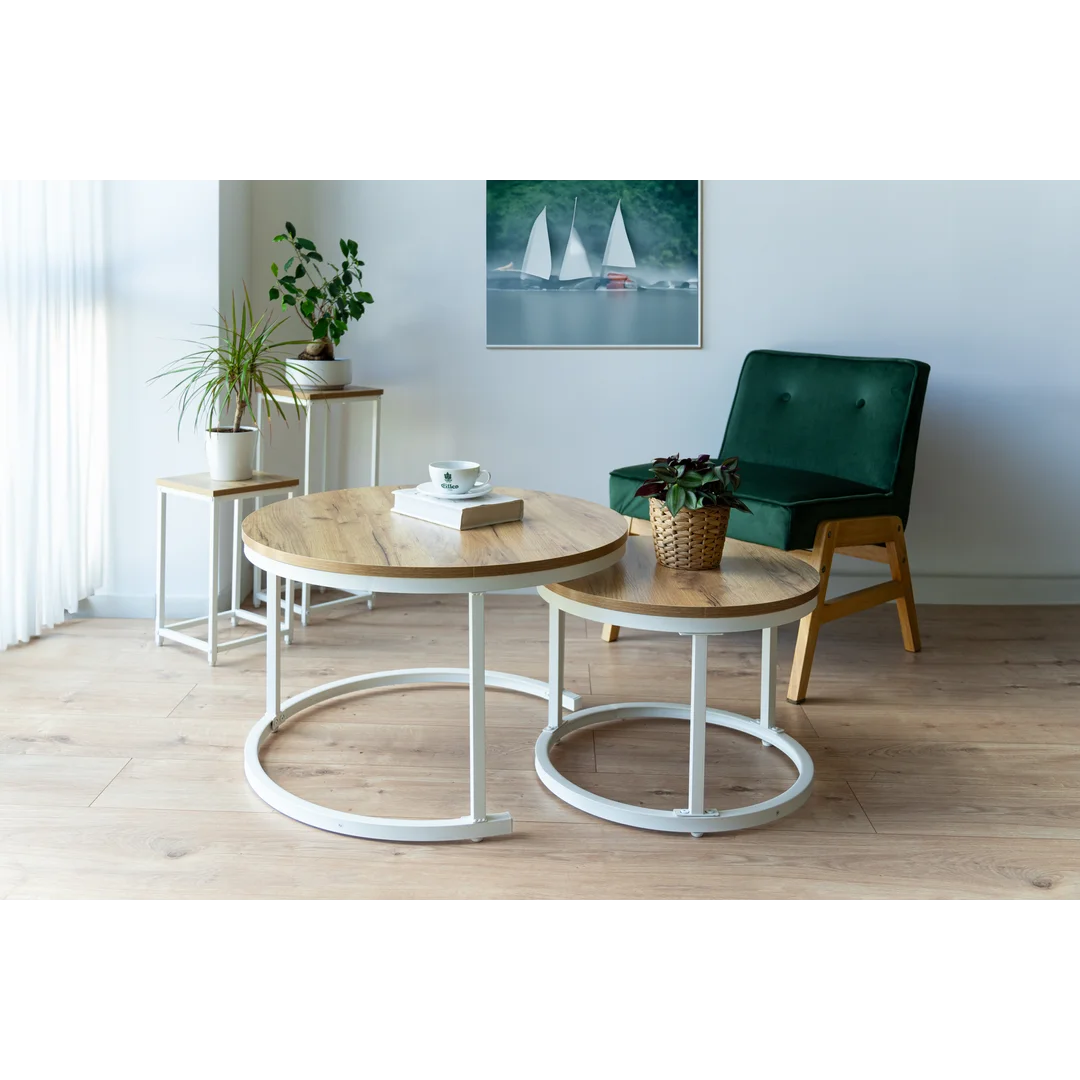 Stoliki kawowe loft Galen Craft Biały zestaw 2 sztuk — zdjęcie 3