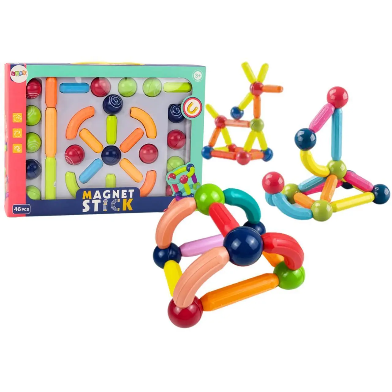 Zestaw Klocków Magnetycznych Konstrukcyjne 46El Kolorowe