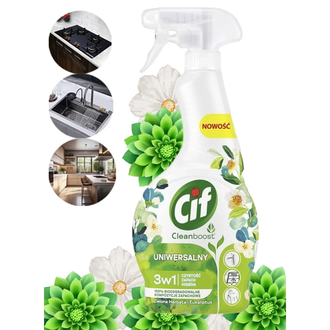 CIF Cleanboost Uniwersalny 3w1 Spray Czyszczacy Zielona Herbata i Eukaliptus
