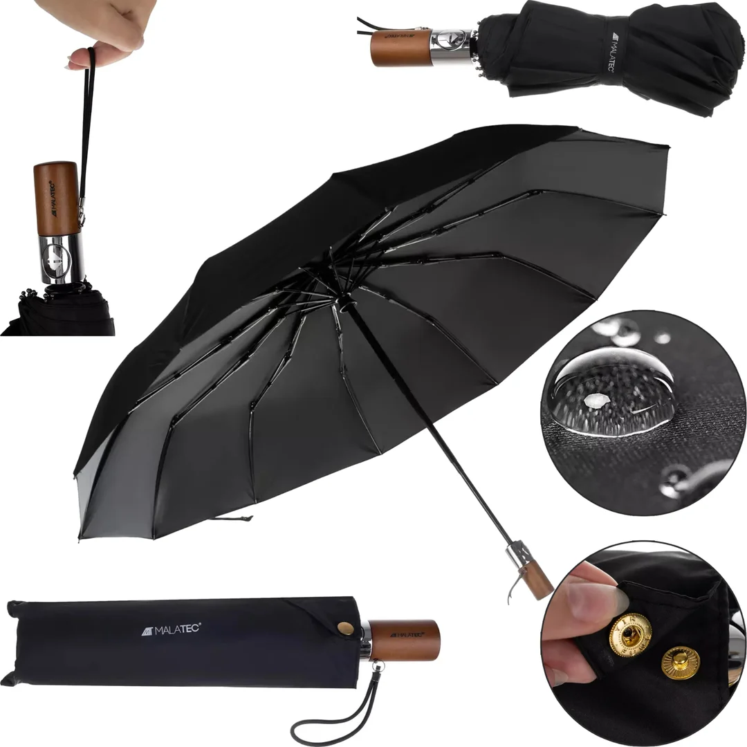 Parasol Składany Automatyczny Czarny 12 Drutów Pokrowiec 19368