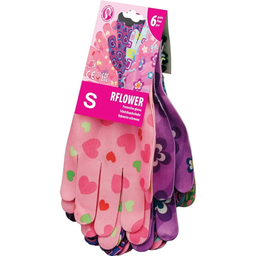 Rękawice ogrodowe / Kolorowe / RFLOWER - 6 Par (7 - S)