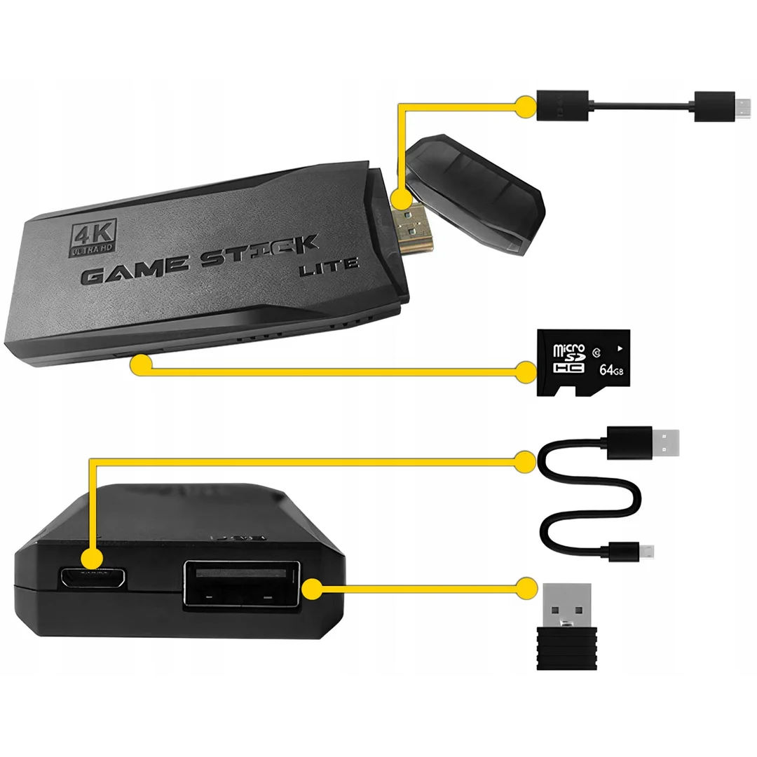 Konsola Do Gier Retro TV Hal Star 2 Pady Bezprzewodowe HDMI 64GB 20000 Gier — zdjęcie 9