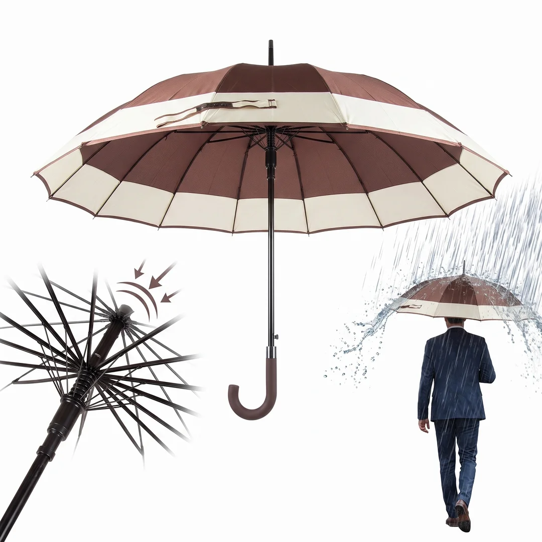 Parasol Długi Elegancki XXL 16 Drutów Brązowy 25016_BR — zdjęcie 3