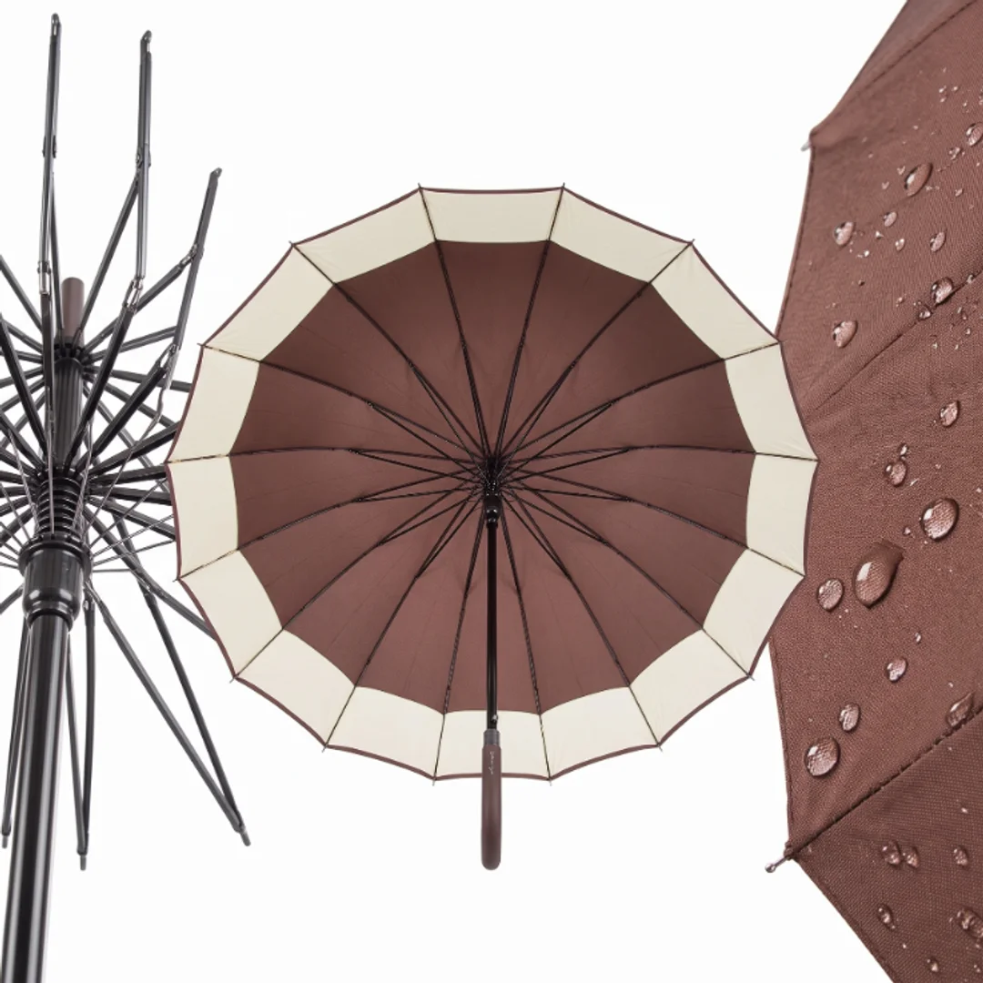 Parasol Długi Elegancki XXL 16 Drutów Brązowy 25016_BR — zdjęcie 4