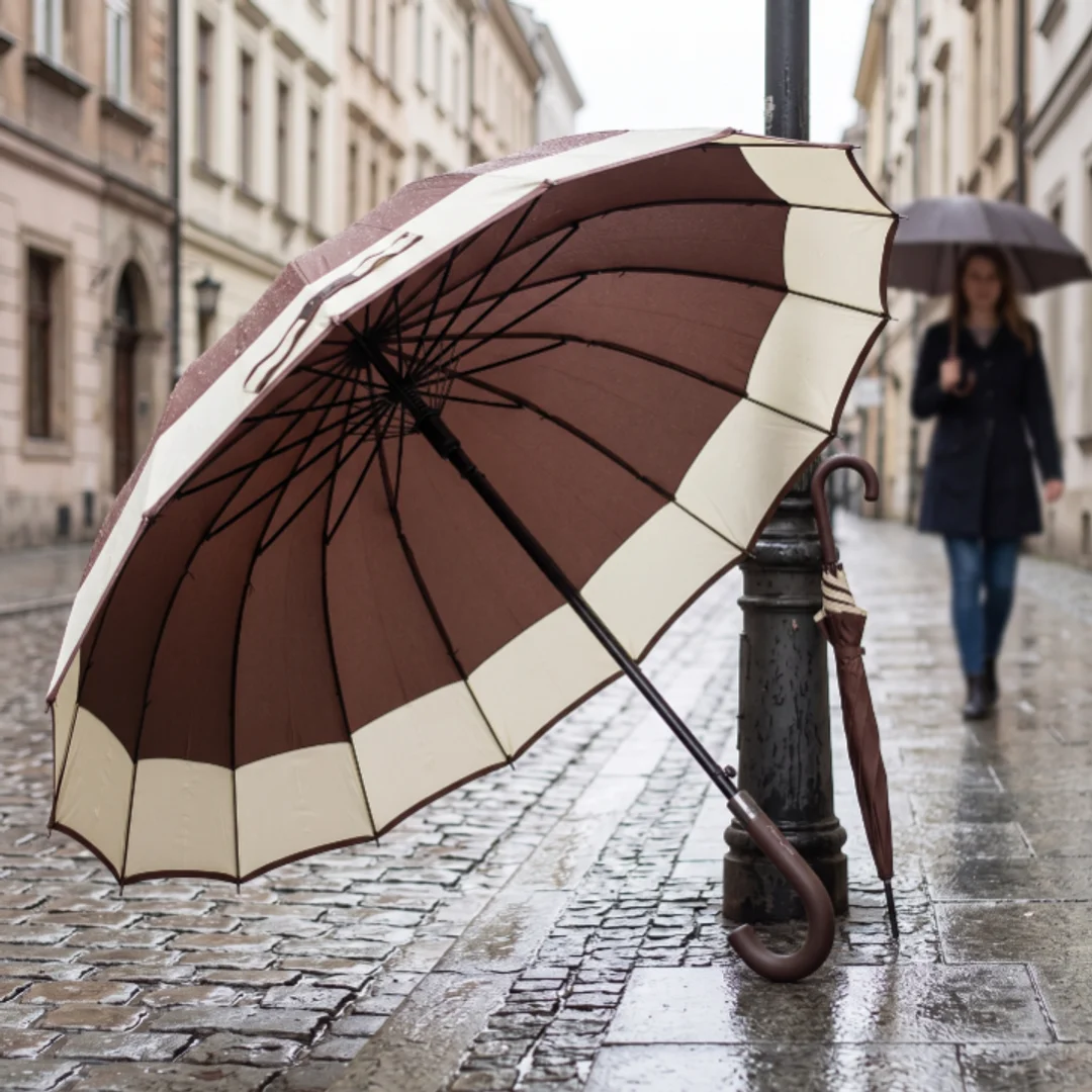 Parasol Długi Elegancki XXL 16 Drutów Brązowy 25016_BR — zdjęcie 5