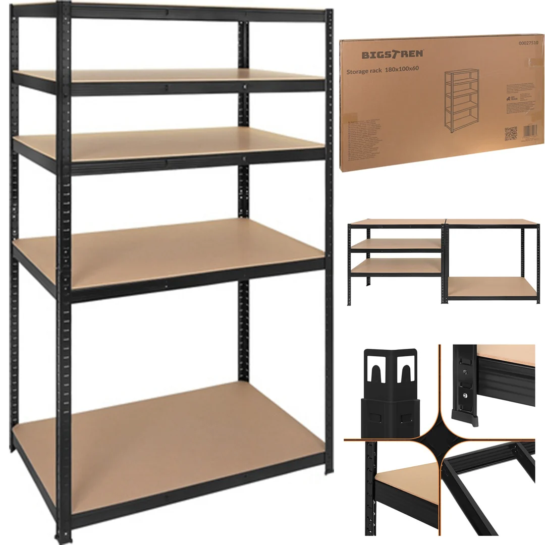 Regał Magazynowy PAKO Czarny 180x100x60 5 Półek 1000 Kg — zdjęcie 2