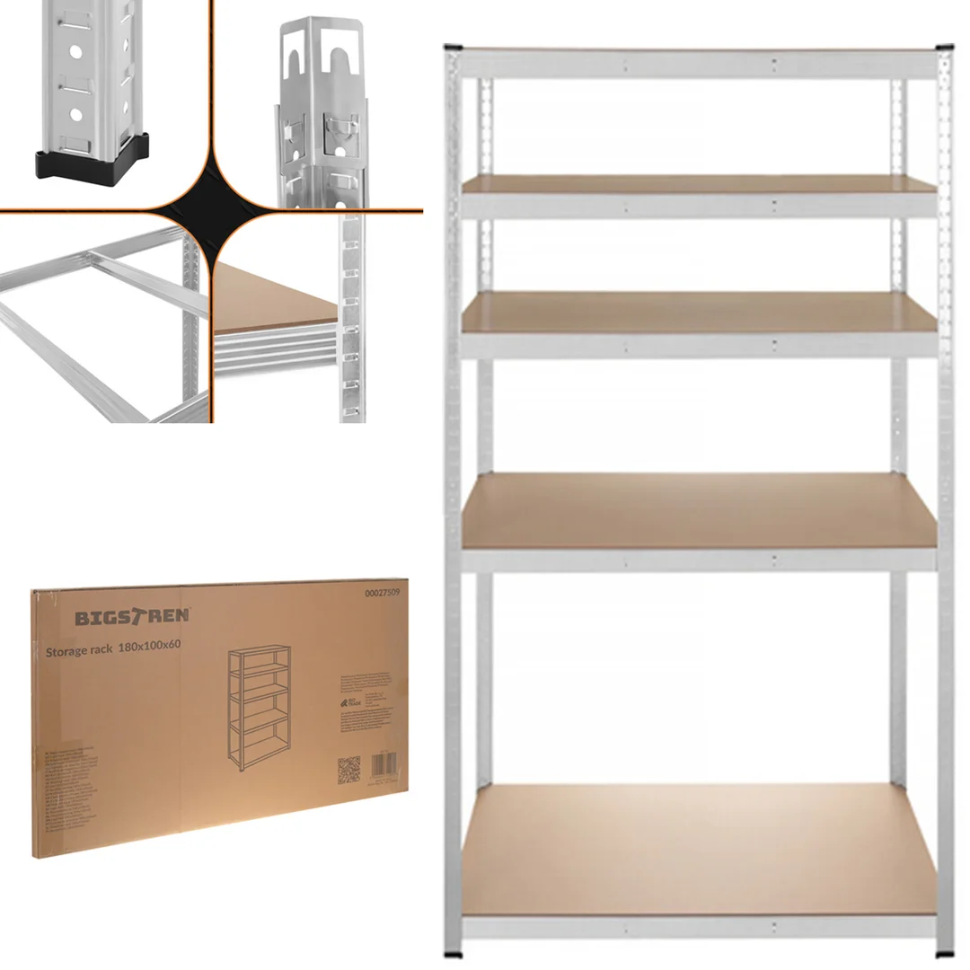 Regał Magazynowy PAKO Srebrny 180x100x60 5 Półek 1000 Kg — zdjęcie 2