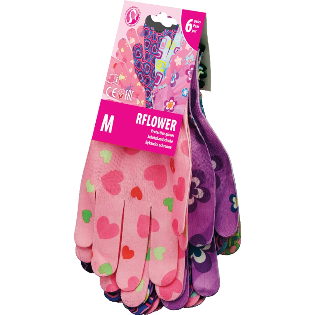 Rękawice ogrodowe / Kolorowe / RFLOWER - 6 Par (7 - S)