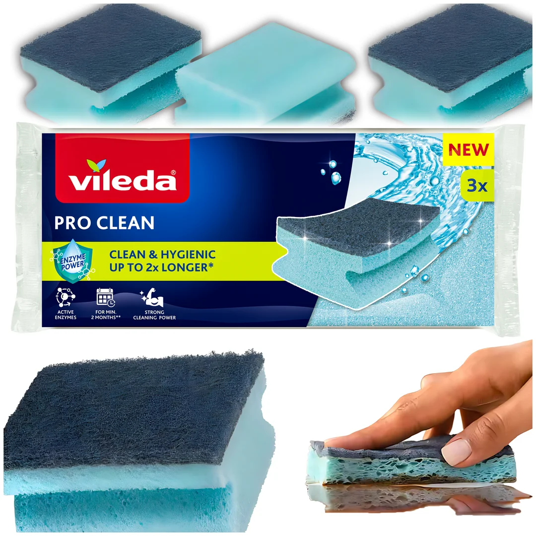Zmywak profilowany z enzymami Vileda Pro Clean 3 szt. — zdjęcie 3