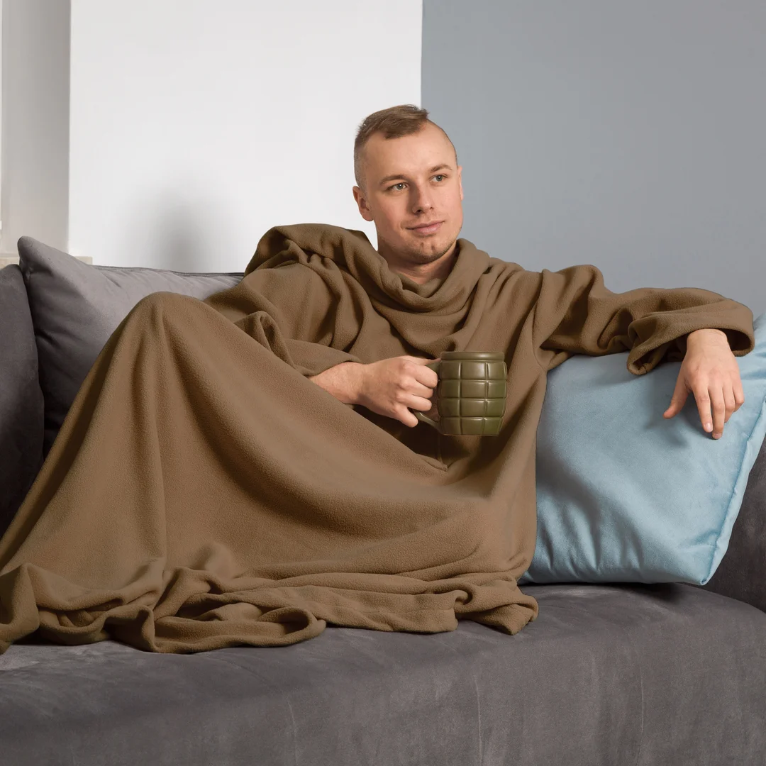 Kocyk Szlafrok Cappuccino koc z rękawami polar — zdjęcie 3