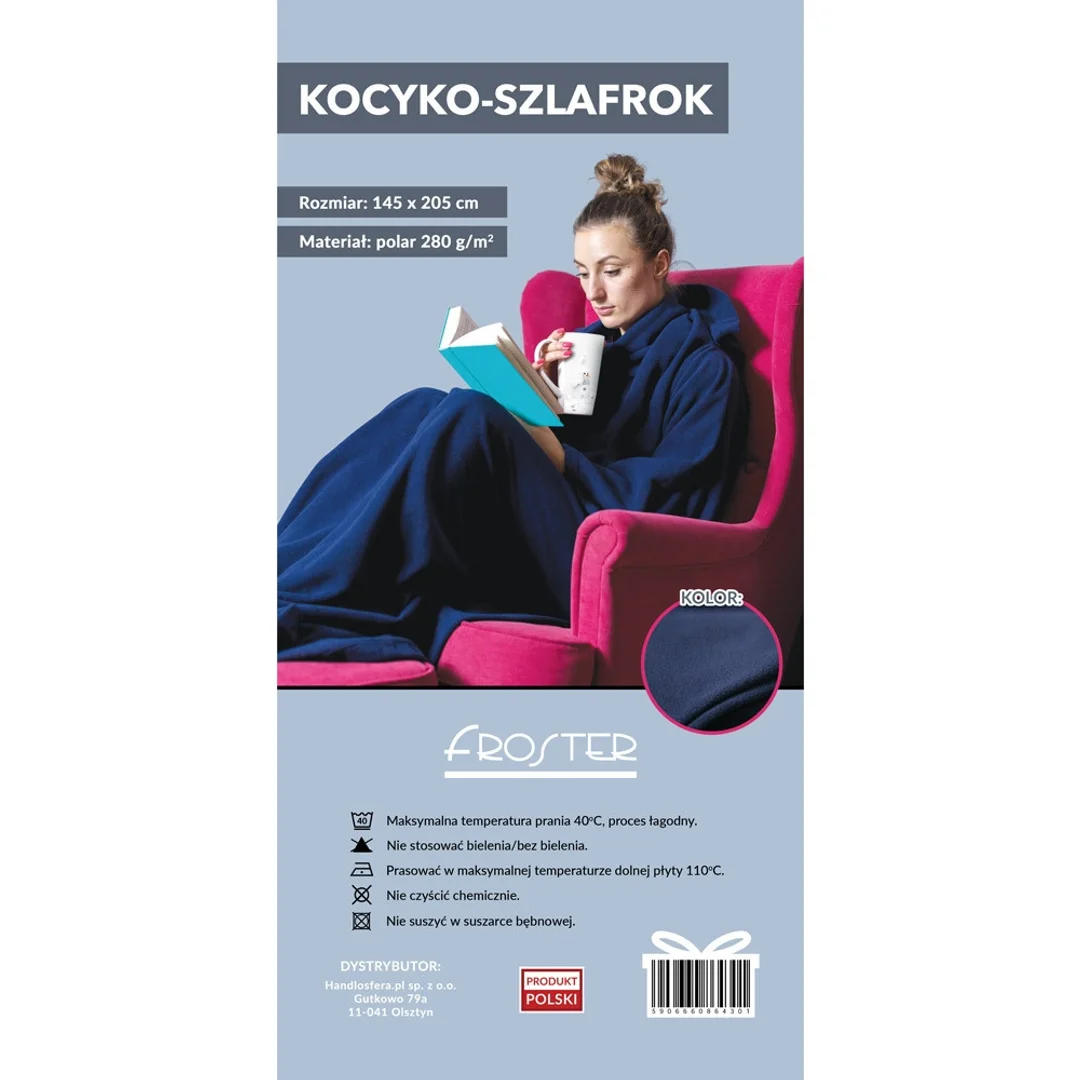 Kocyk Szlafrok Granatowy koc z rękawami polar — zdjęcie 12