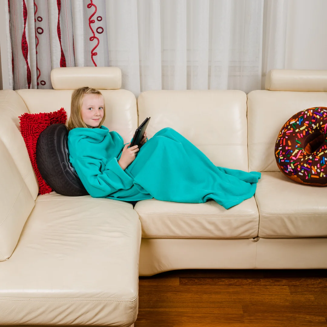 Kocyk Szlafrok Miętowy dla dziecka koc z rękawami — zdjęcie 4
