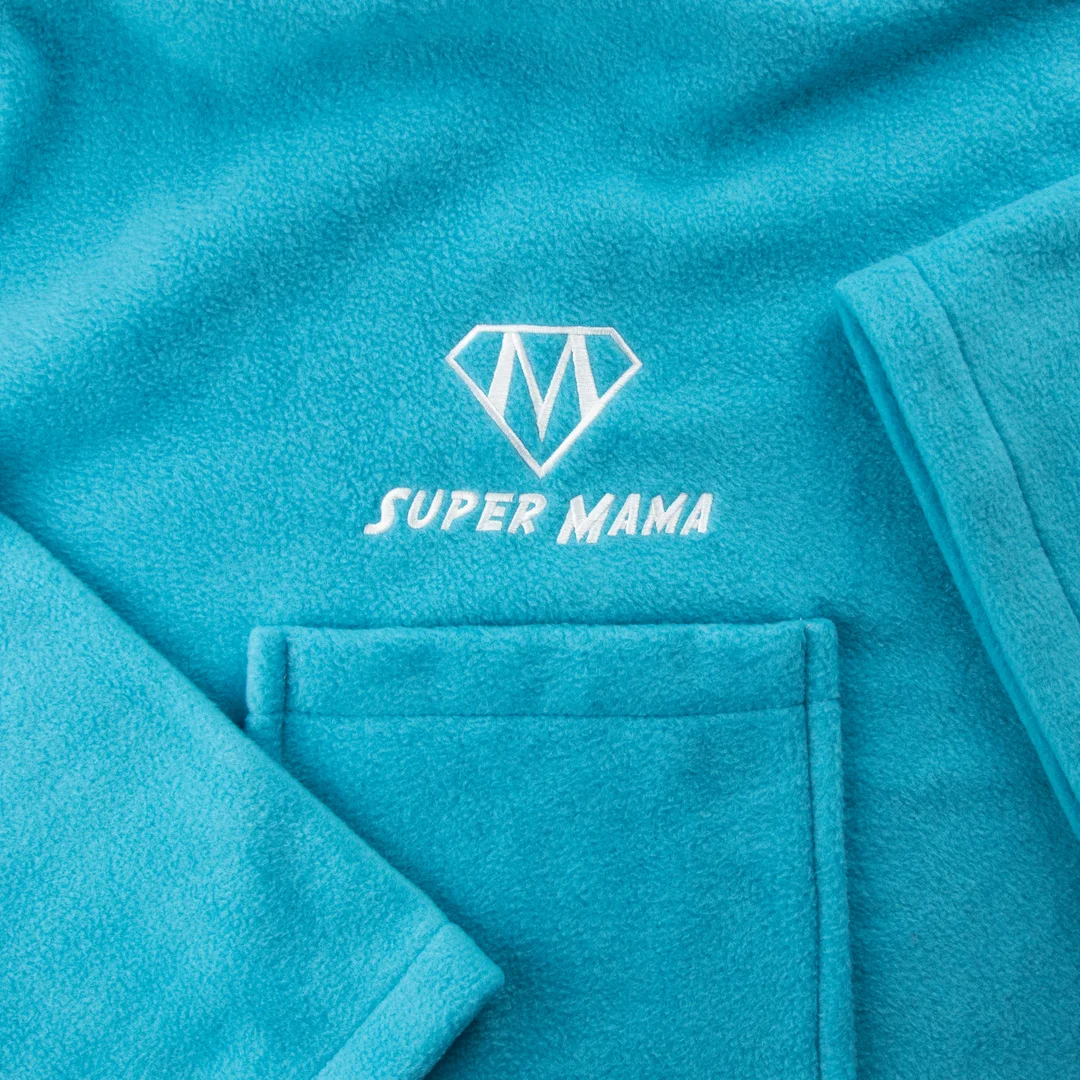 Kocyko-szlafrok SUPER MAMA - Niebieski - prezent na dzień matki — zdjęcie 5