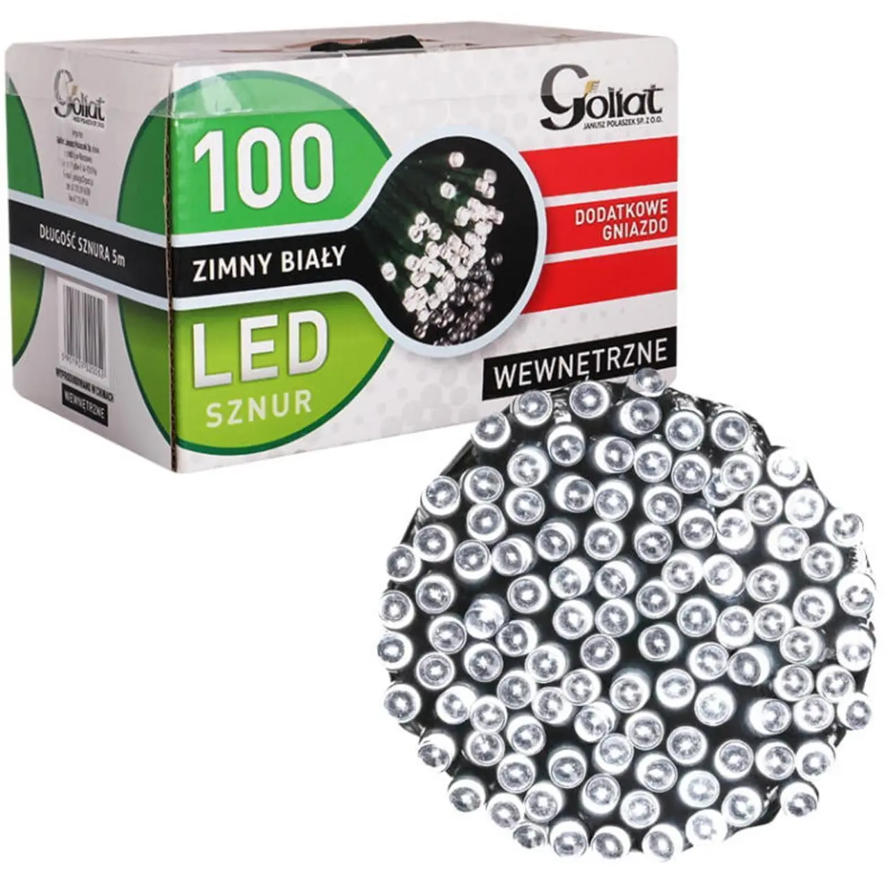 Lampki choinkowe 100 LED wewnętrzne zimny biały z dod. gniazdem