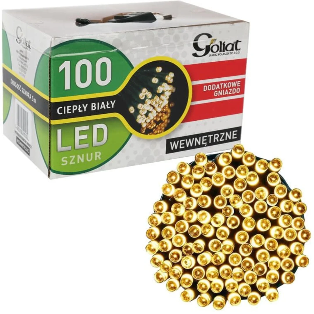 100-Led Lampki Choinkowe z Flash Dodatkiem i Wewnętrznym Gniazdem, Barwa Ciepły Biały, Zasilanie Sieciowe