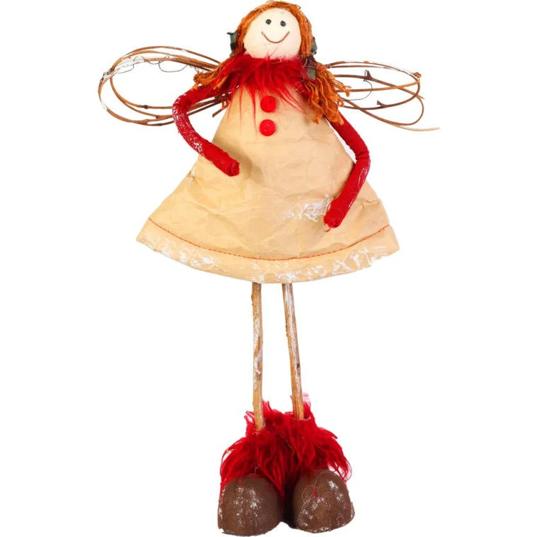 Anioł świąteczny z naturalnych materiałów w kolorze czerwonym 38 cm
