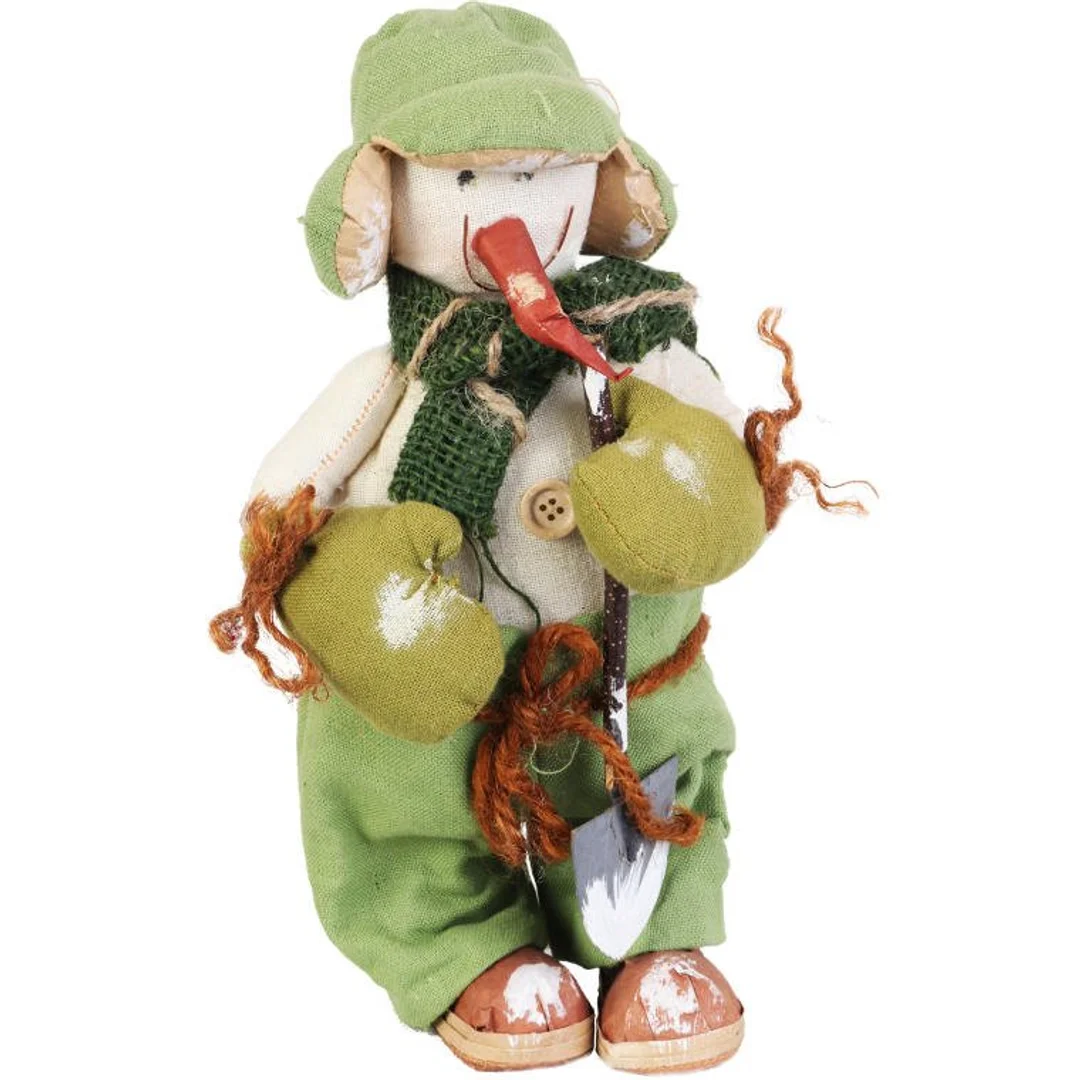Bałwan stojący w kolorze zielonym wykonany z naturalnych materialow 29 cm