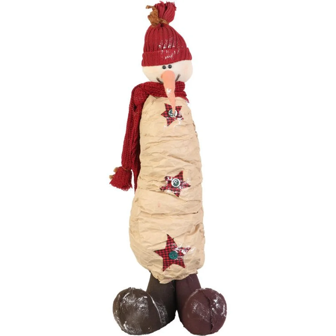 Bałwan stojący wykonany z naturalnych materiałów w kolorze czerwonym 55 cm