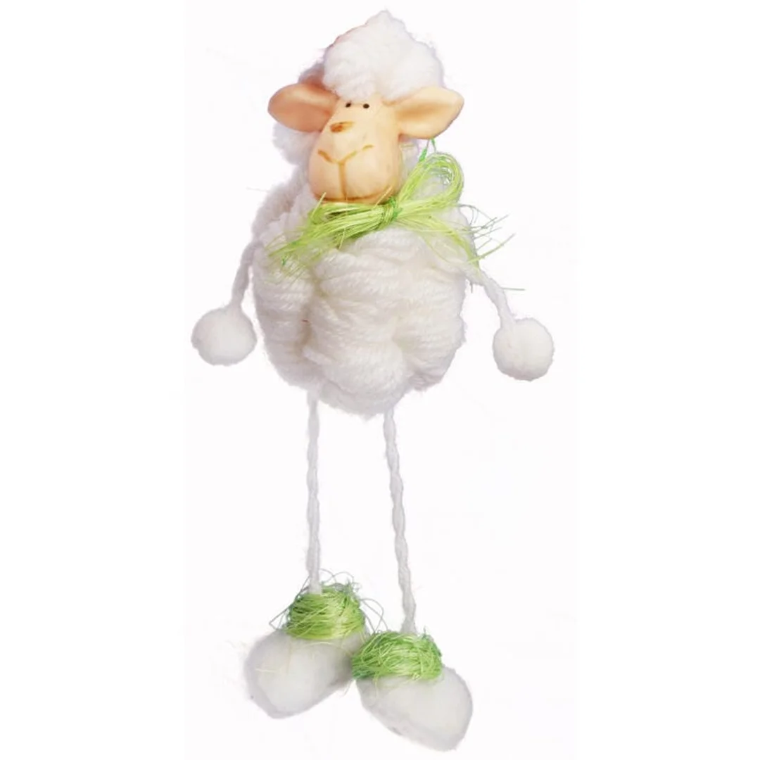Baranek Wielkanocny z Wełny Biały, Figurka Dekoracyjna z Wiszącymi Nogami, 18cm