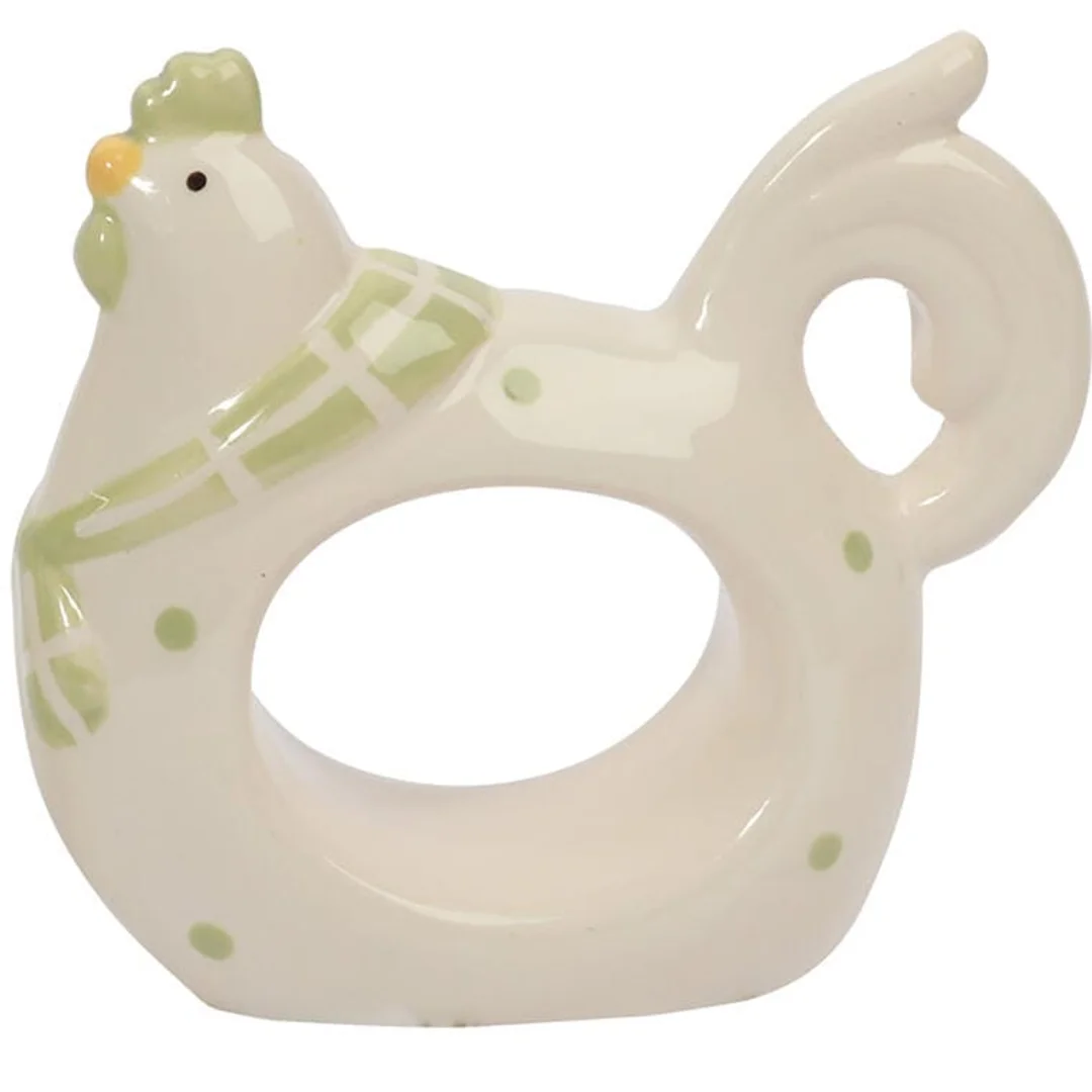 Biały Ceramiczny Serwetnik Wielkanocny w Kształcie Kury z Zielonymi Kropkami 8,5 cm