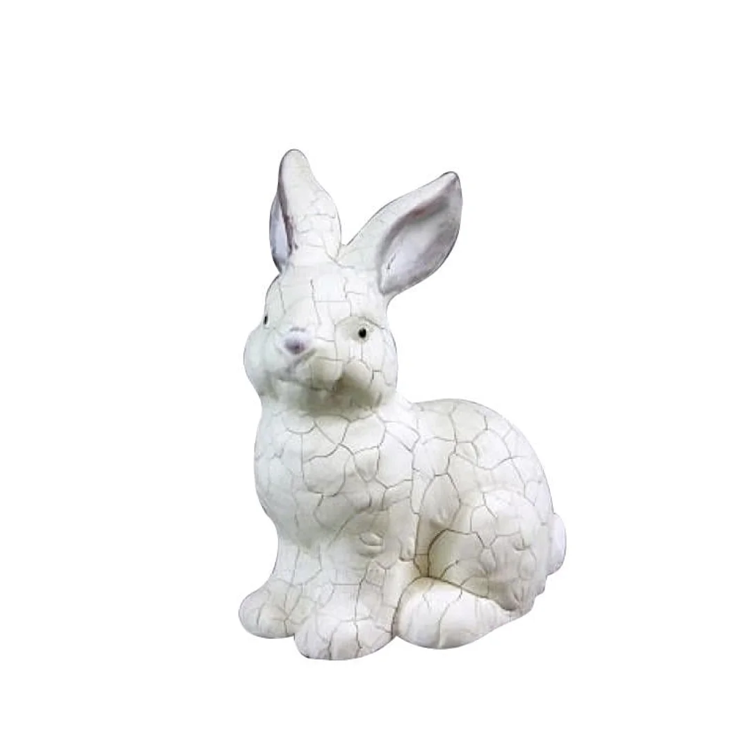Biały Ceramiczny Zajączek w Stylu Vintage z Efektem Popękania