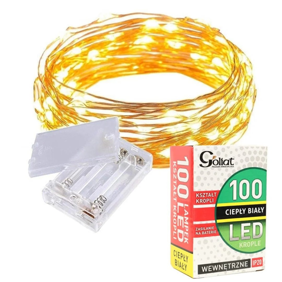 Biały Girlanda Świąteczna z 100 LED Łezkami, na Baterie, Energooszczędna, na Drucie do Formowania