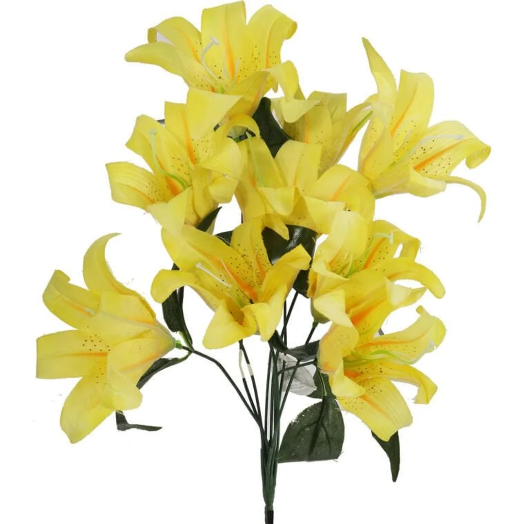 BUKIET 10 SZTUCZNYCH LILII KOLORU ŻÓŁTEGO - WYSOKOŚĆ 44 CM