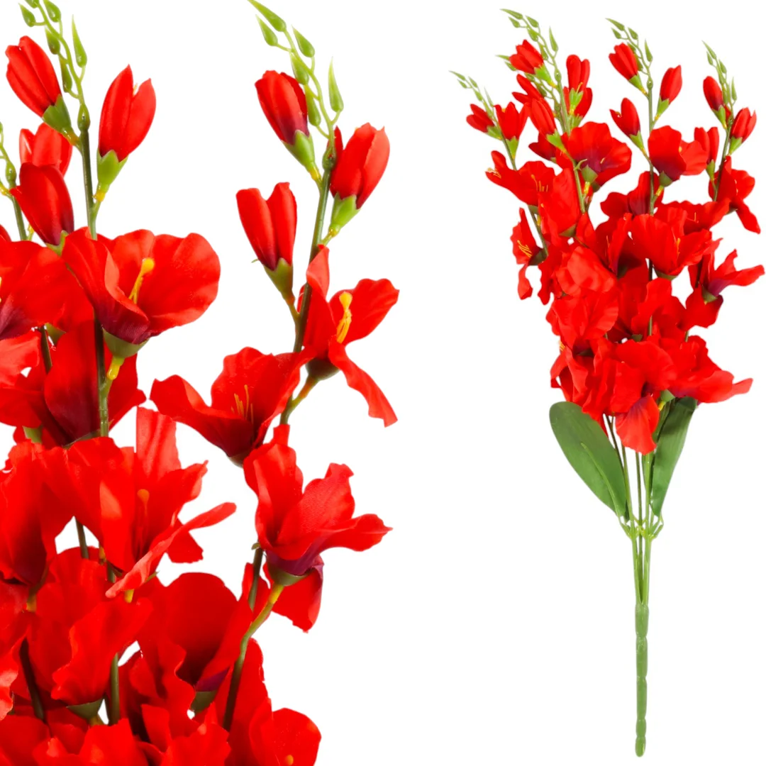 BUKIET 5 GAŁĄZEK MIECZYKÓW czerwona GLADIOLA 67 cm