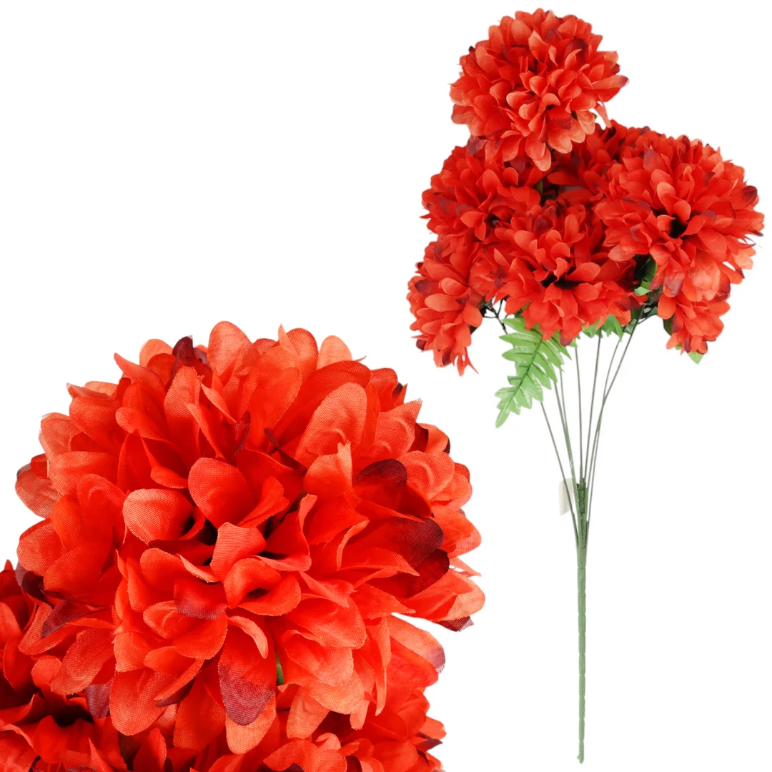 Bukiet 7 Dużych Chryzantem Sztucznych 72cm w Kolorze CZERWONYM