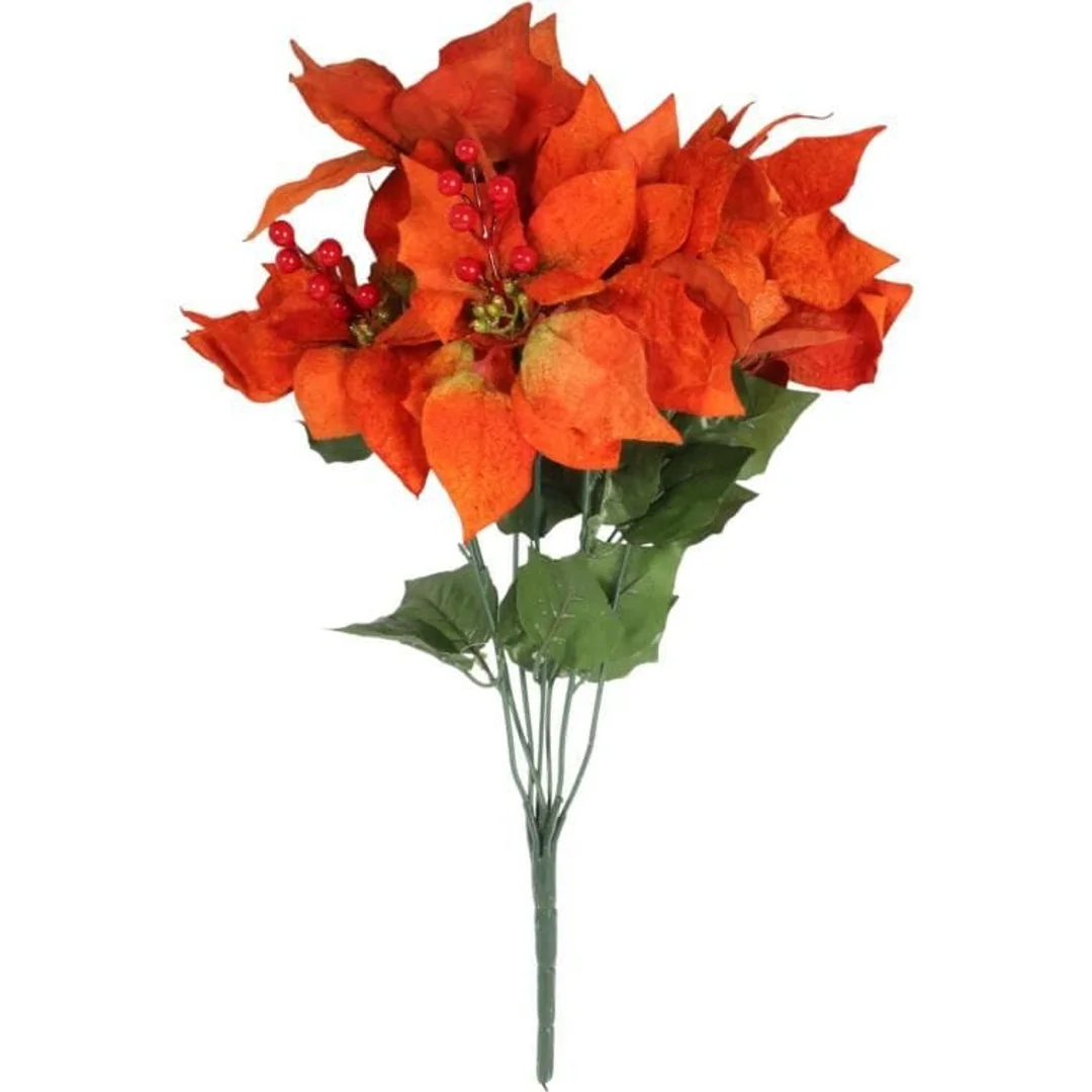 Bukiet 7 ELEGANCKICH WELUROWYCH POINSECJI 55 cm KOLOR POMARAŃCZOWY