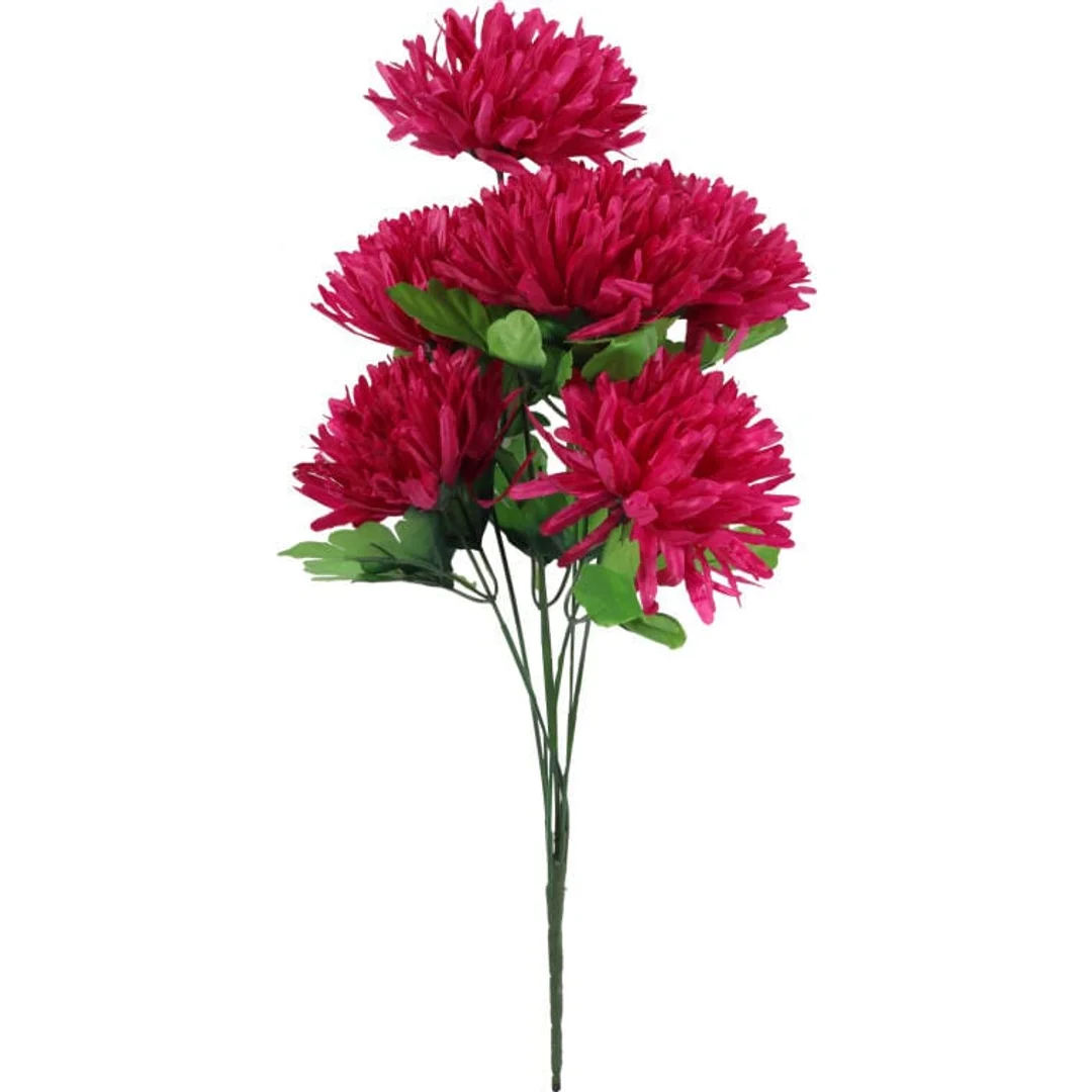 Bukiet 7 Sztucznych Chryzantem Bordowych - Dekoracja Świat Wszystkich Świętych - Wysokość 62 cm