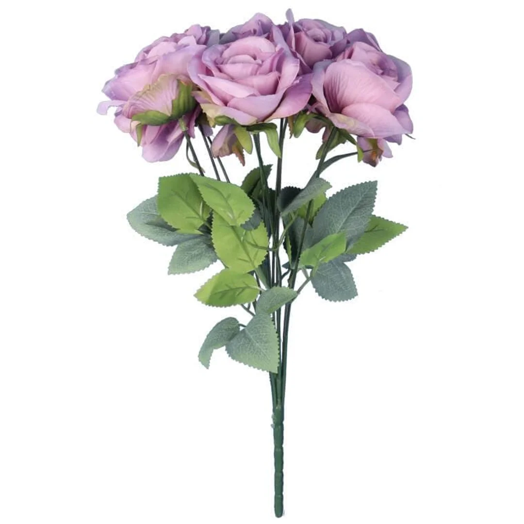 BUKIET 9 ELEGANCKICH RÓŻ 48 CM KOLOR FIOETOWY