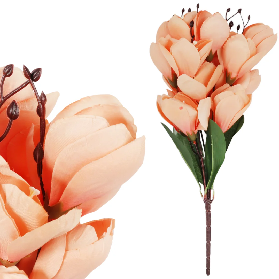 BUKIET MAGNOLII sztuczne kwiaty do wazonu KOMPOZYCJA łososiowa 37 cm