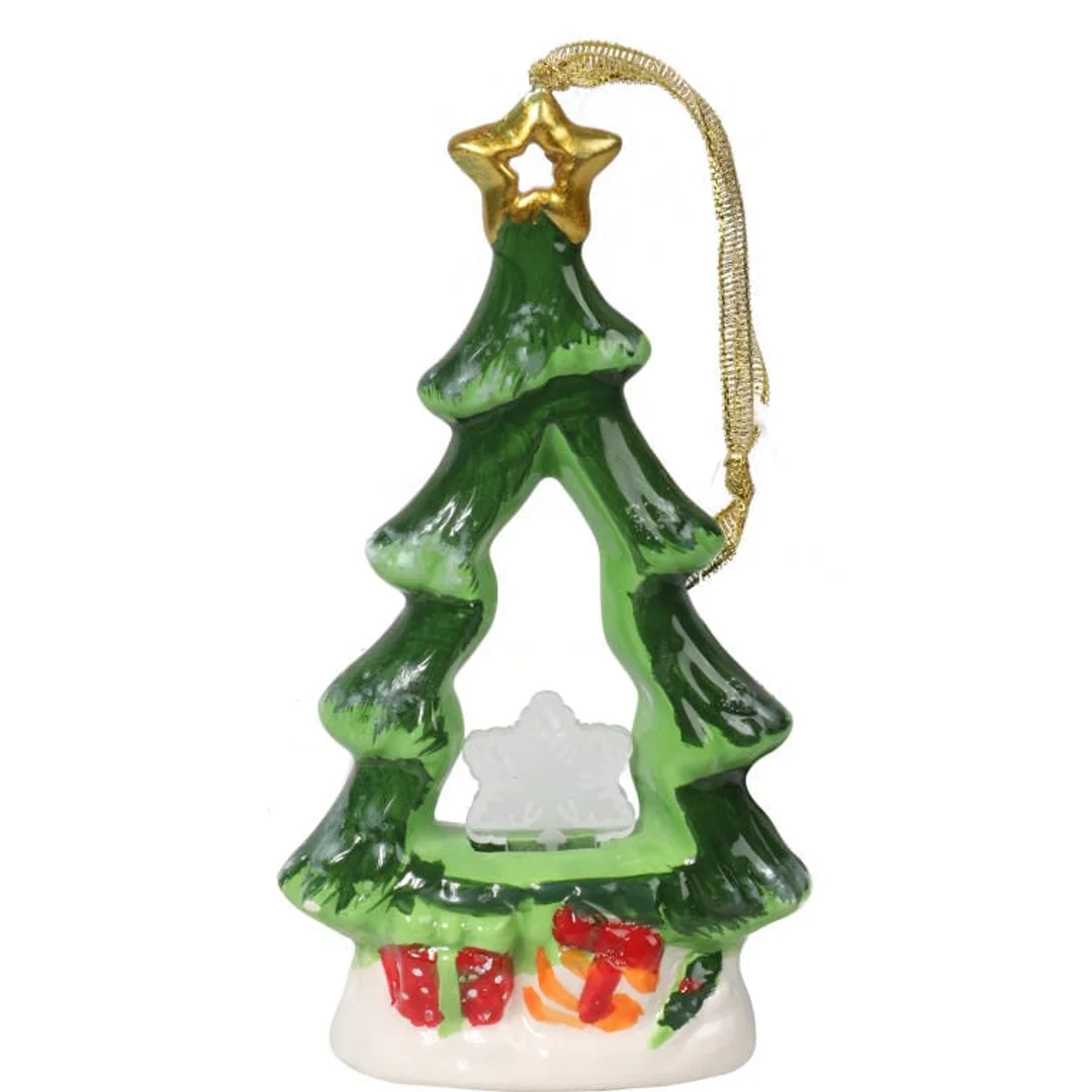Ceramiczna Choinka Świąteczna z Podświetlaną Śnieżynką LED 15 cm