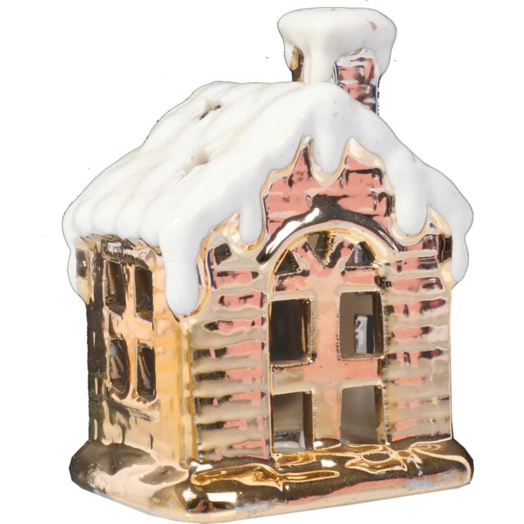 Ceramiczny świąteczny lampion na tealight domek 9 cm